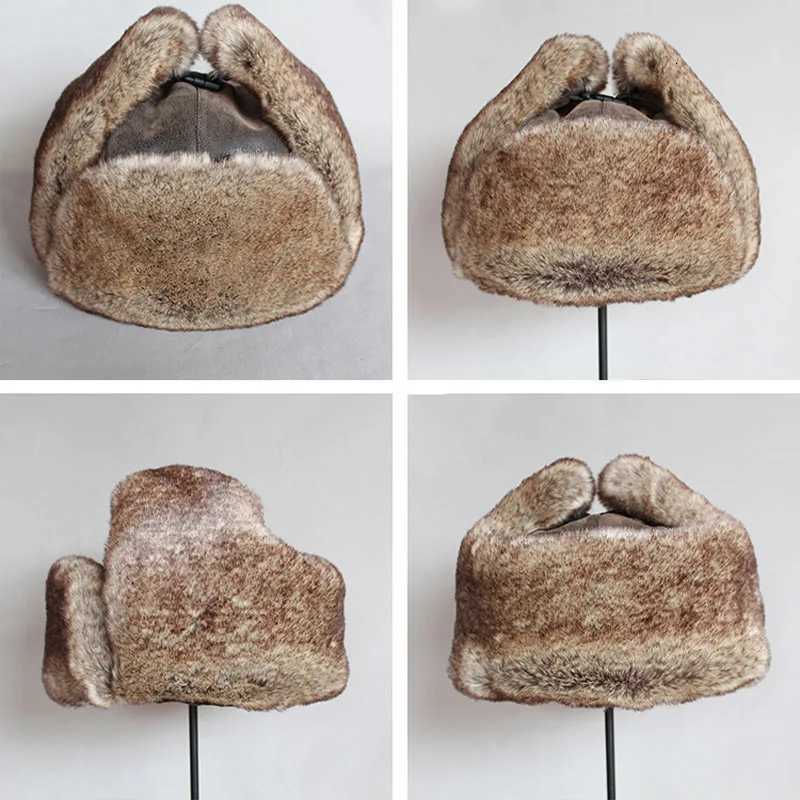 Bomber Hats Winter Men Warm Russian Ushanka Hat with Ear Fl Pu Leather Fur Trper C Earfl for WomenXJ250910