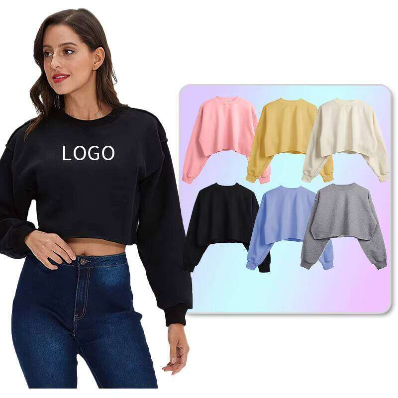 High Quality 320gsm Wool Long Sleeve Cut Top Street Style Plus Size Hoodie & Women's Sweatshirt