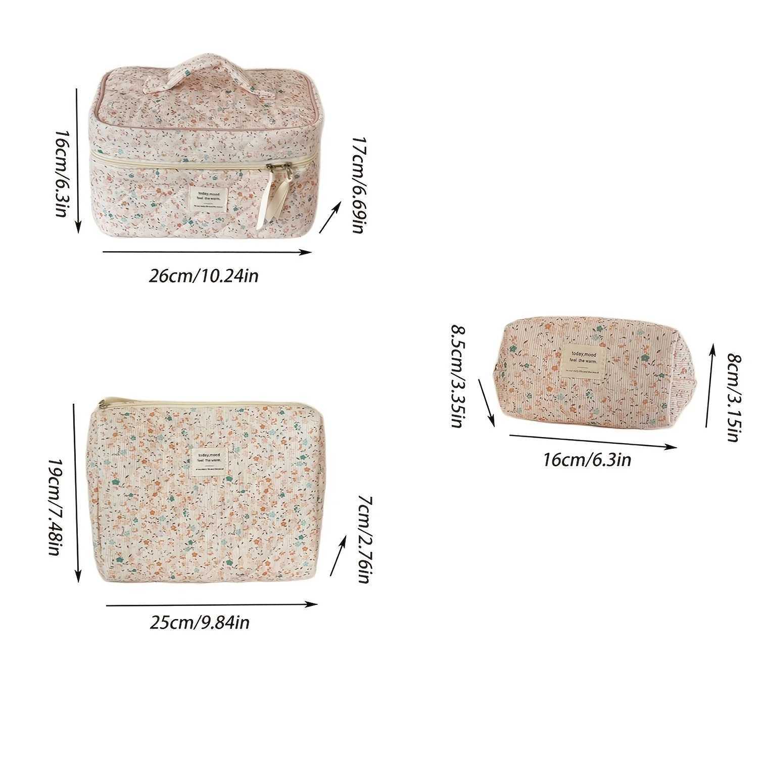 1pc Cute Flower Quilting Cotton Makeup Bag Women Zipper Cosmetic Organizer Female Cloth Handbag Portable Toiletry Case for GirlsXJ250910