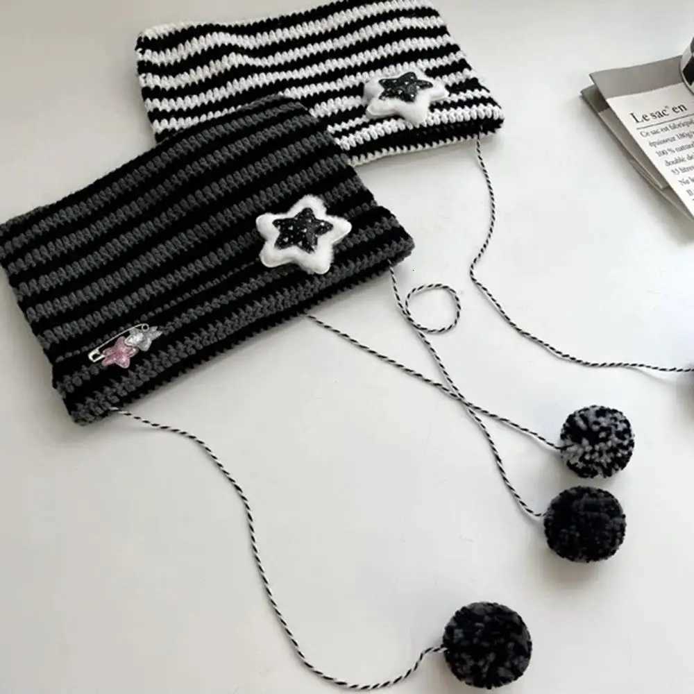 Striped Knitted Wool C Crochet Knitting Hats Cat Ears Pointed Pulr Hat Sweet Star Decor Outdoor Item Fashion Slouchy CXJ250910