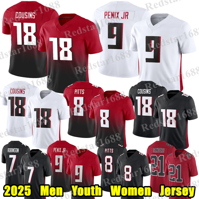 #18 Kirk Cousins Football Jersey #8 Kyle Pitts Jalon Walker Julio Jones Michael Penix Jr Drake London Robinson Younghoe Koo Jones Matt Ryan Mooney James Pearce jerseys