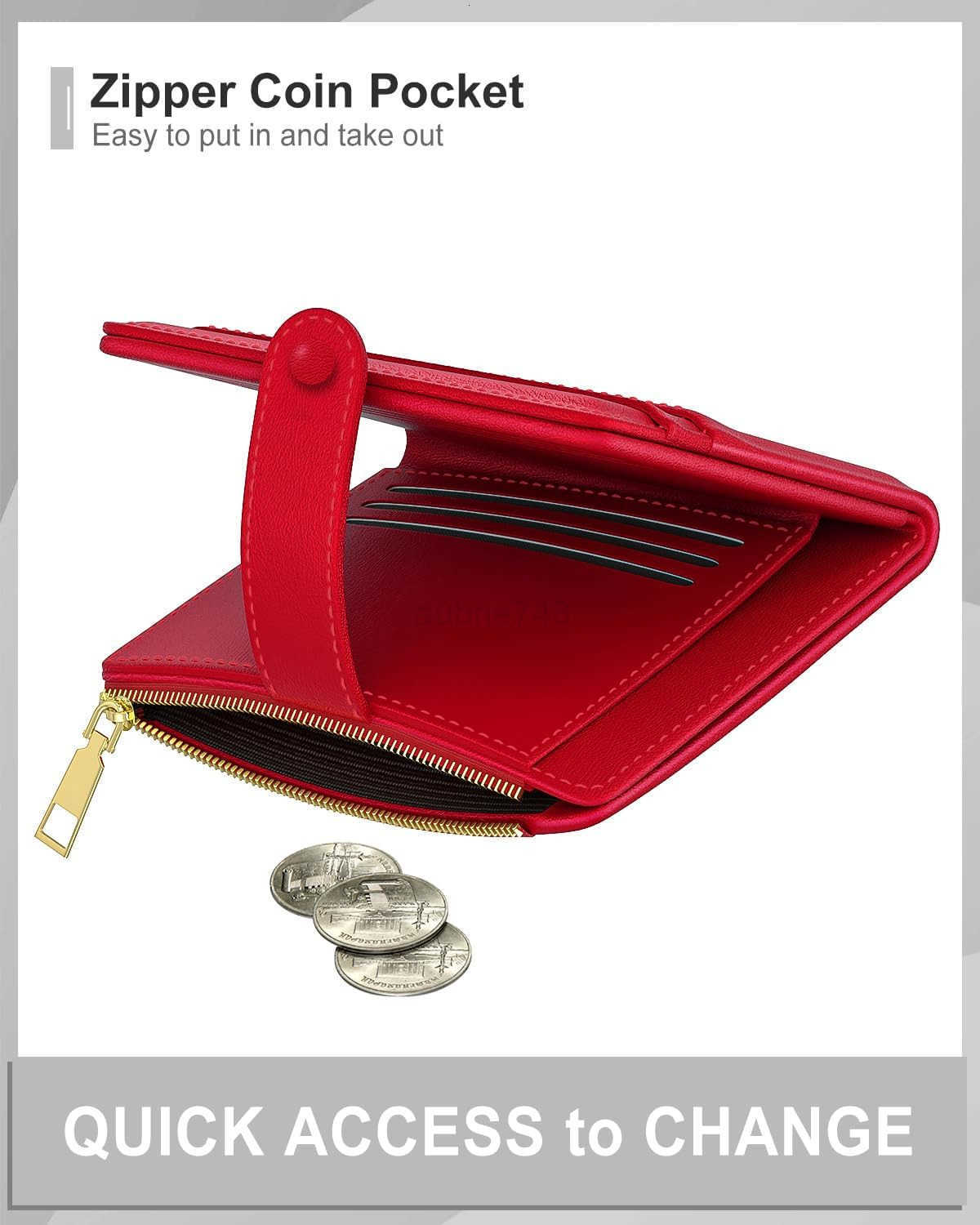 Womens Wallet RFID Small Slim Wallets for Women Compact CARD Holder Cute Leather Bifold Ladies Purse with Zipper Coin Pocket and ID Window RedZ250910