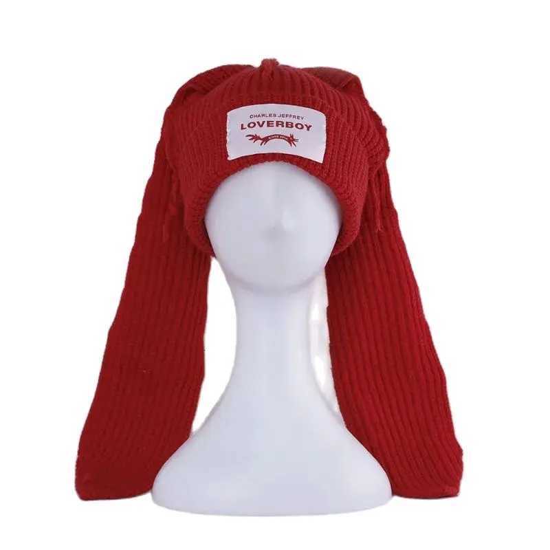 HandmadeLong rabbit Ear Wool Hat To Keep Warm in Autumn and Winter Korean Solid Color Long Ear Knitted HatXJ250910