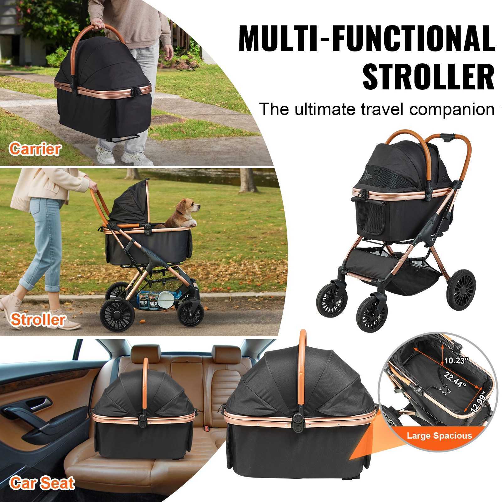 SucceBuy 66 lbs Pet Stroller Foldable Dog Puppy Stroller with Brakes Storage Basket Detachable Carrier for Small to Medium Dogs W250910