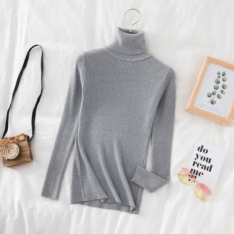 2025 Turtleneck Sweater Knitted Pullovers Cashmere Jumpers Basic Solid Soft Sweaters Women Autumn Winter Casual Top dongdumaoyi