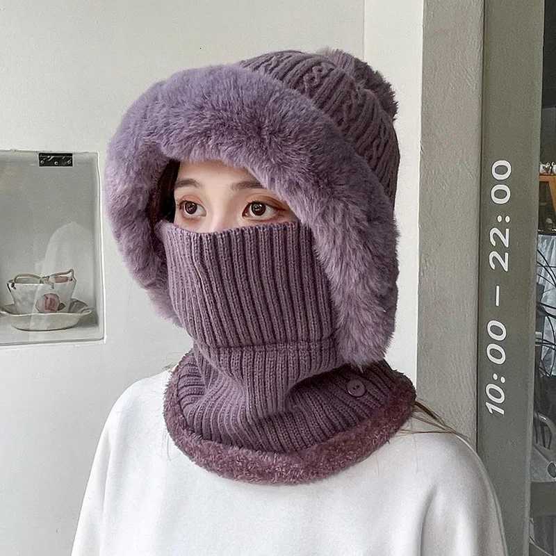 Winter Plush Fur Ball Pulr Hats For Women Casual Twist Pattern Fleece Lined Knitted Hat La Thicken Warm Scarf Hat FemaleXJ250910