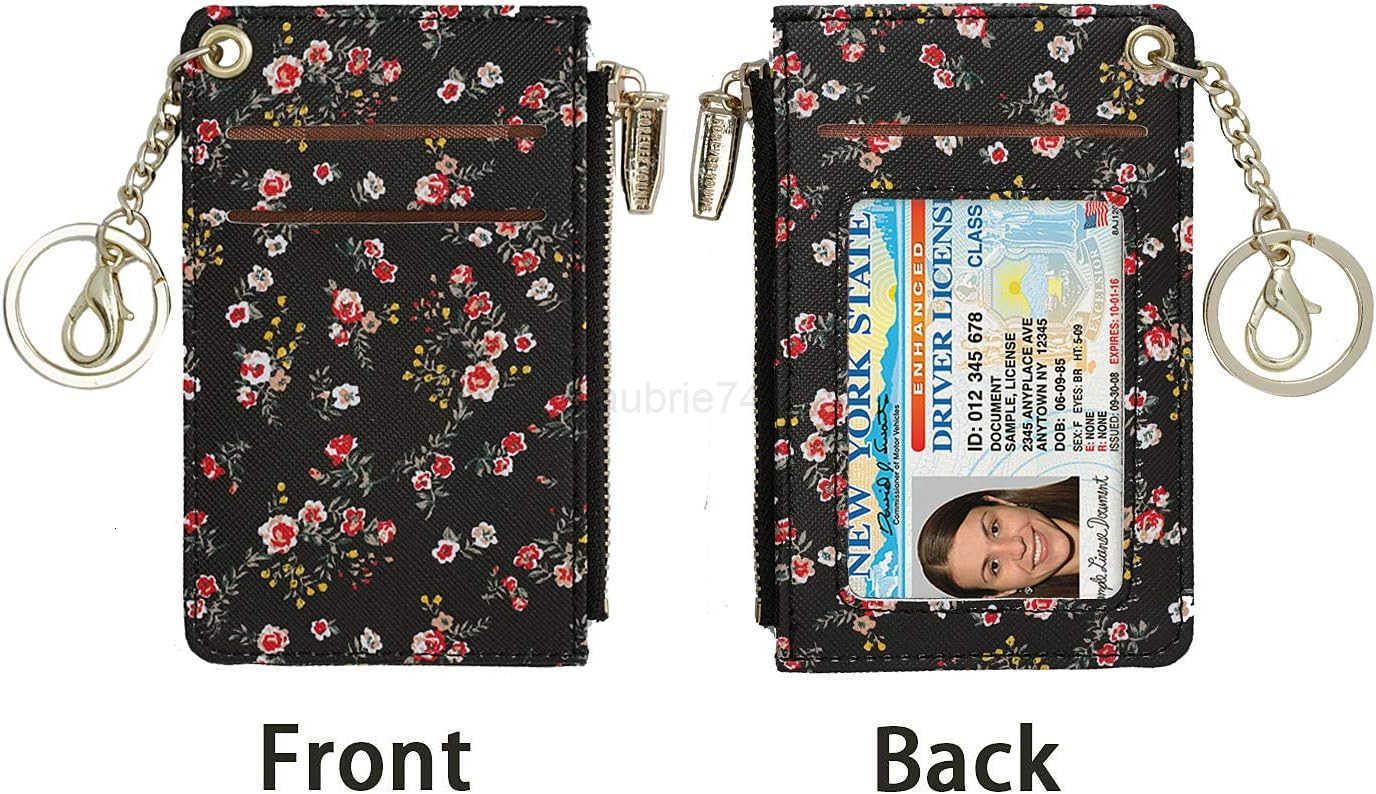 Small Wallets for Women Slim Leather Card Case Holder Wallet Coin Change Purse with KeychainZ250910