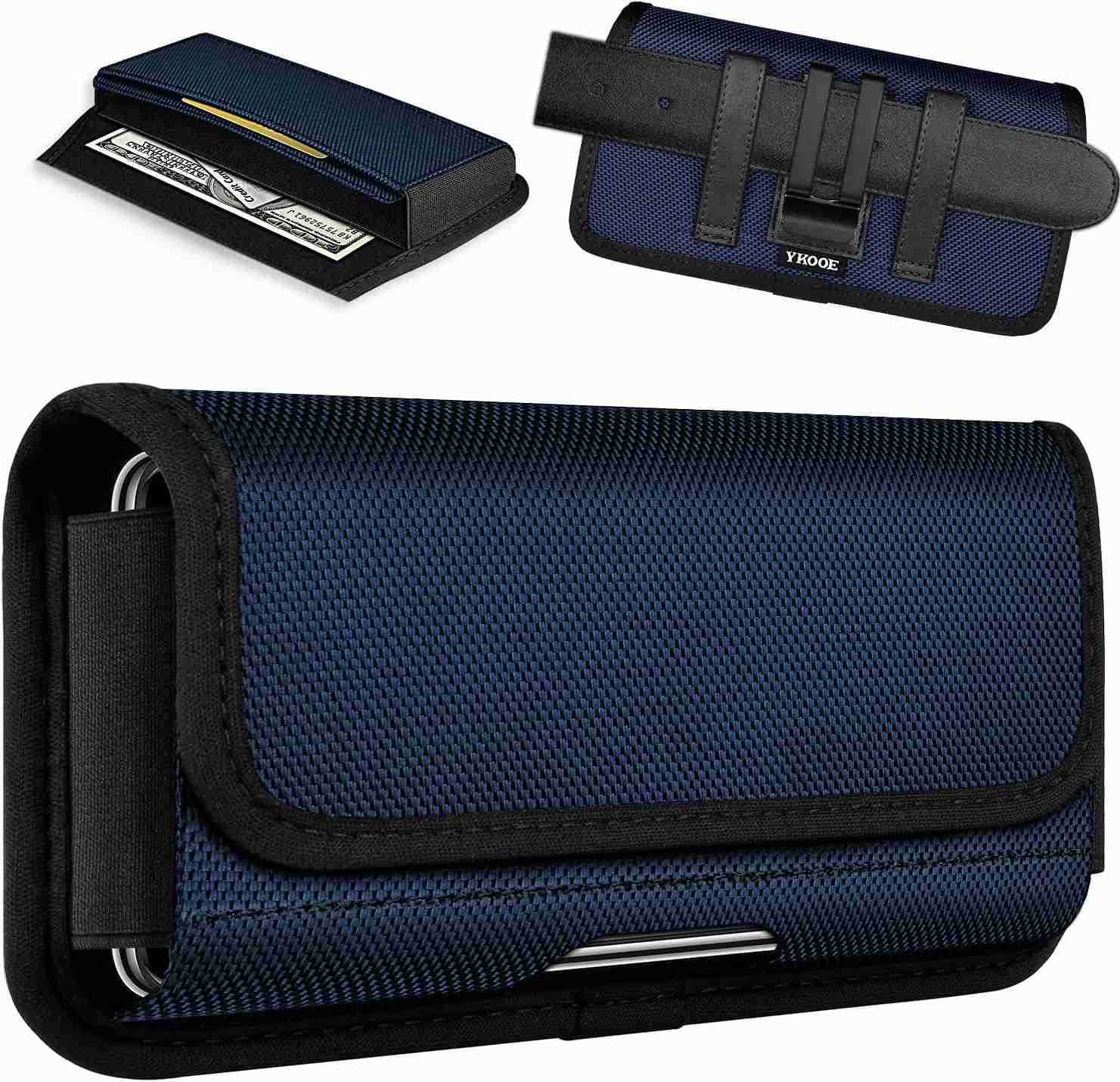 Rugged Nylon Holster Compatible with iPhone 1615141312 Pro Max Plus Models S24S23S21S20 FE Cell Phone Belt Holder for Men Blue XL Z250910