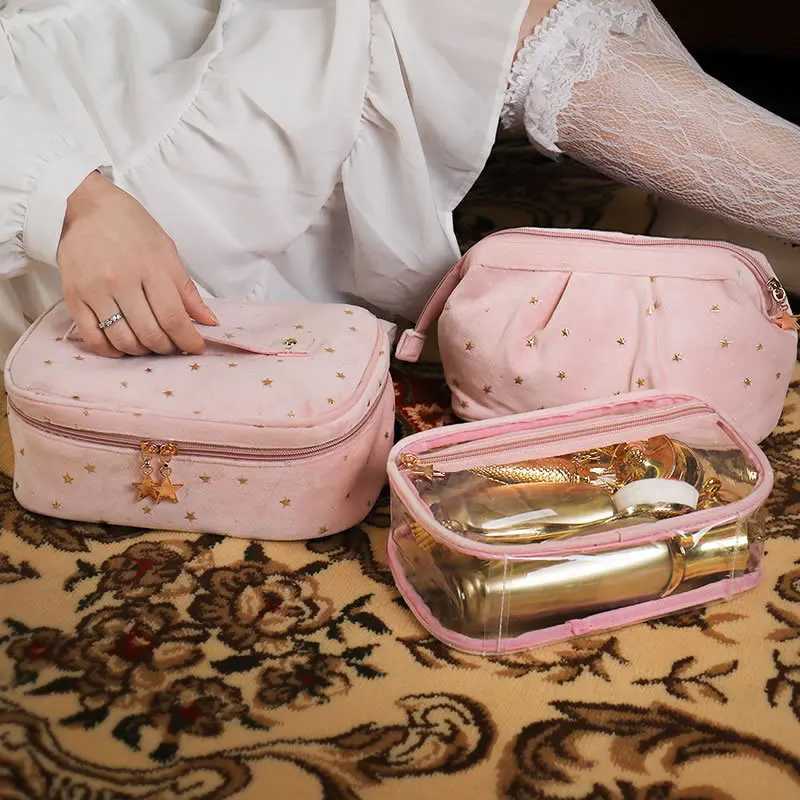 Women Luxury Velvet Cosmetic Bag Large Capacity Star Print Makeup Bag Portable Travel Wash Organizer Toiletries Storage CaseXJ250910