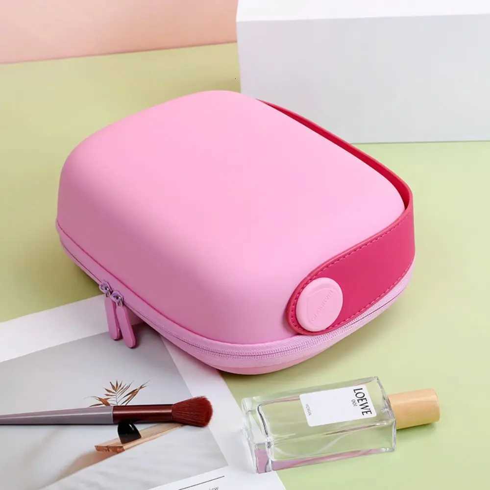 Simple Waterproof PU Cosmetic Bag Handle Square Portable Tote Bag LargeCapacity Zipper Wash Storage Bag WomenXJ250910