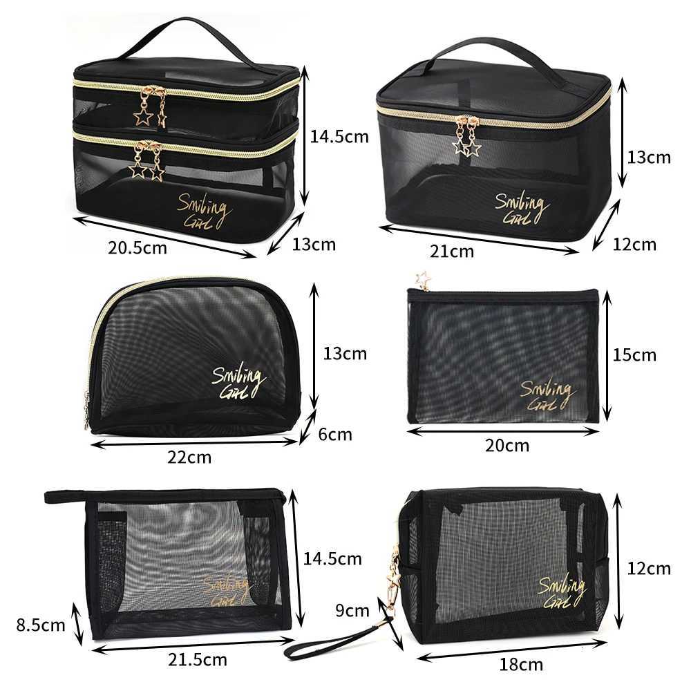 Travel Cosmetic Bag Transparent Mesh Pouch Double Layer Makeup Handbag WomenS Portable Travel Bag Toiletries Kit OrganizerXJ250910