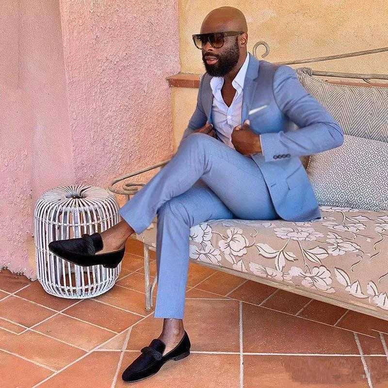 Casual Blue Business Notched Lapel Men Suits for Wedding Suits Man Tuxedos Slim Fit Terno Masculino 2 Pieces JacketPants W250910