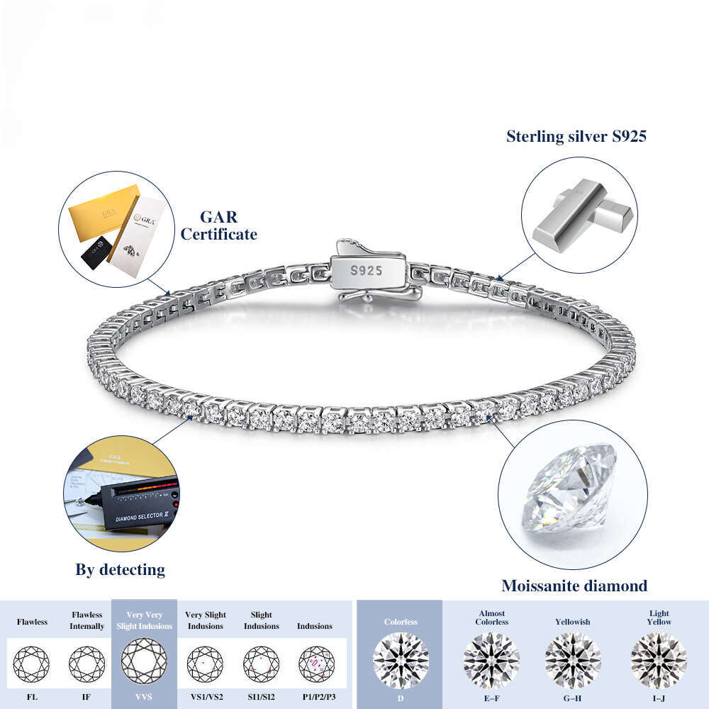 Sier D VVS Iced Out Dia Bracelet Gold Plated 3 -6.5mm Moissanite Tennis Chain