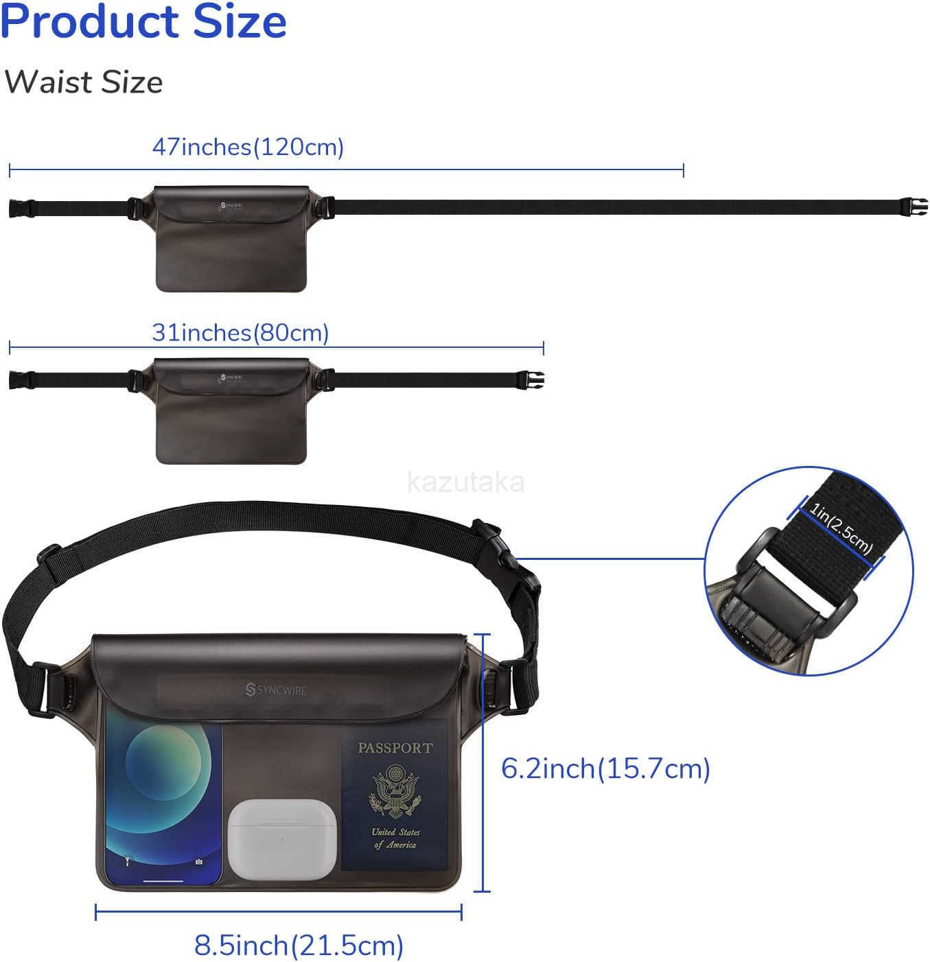 Waterproof Pouch Bag with Adjustable Waist Strap 2 Pack IP68 Waterproof Waist Bag Screen Touchable Dry Bag with Adjustable Belt for Beach Swimming Boa