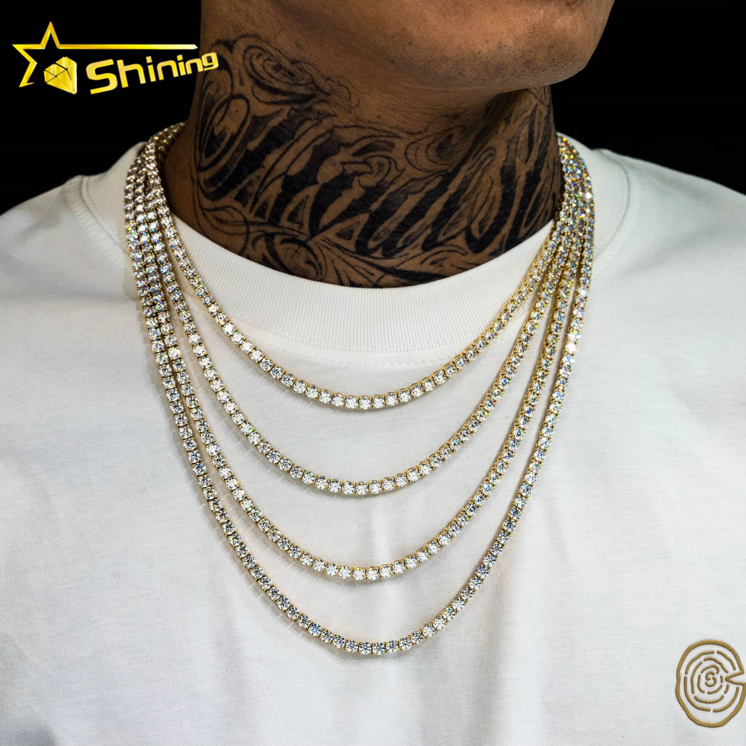 Luxury Bling 10K Real Solid Gold Hip Hop Necklace 3mm Moissanite Lab Grown Diamond Tennis Chain