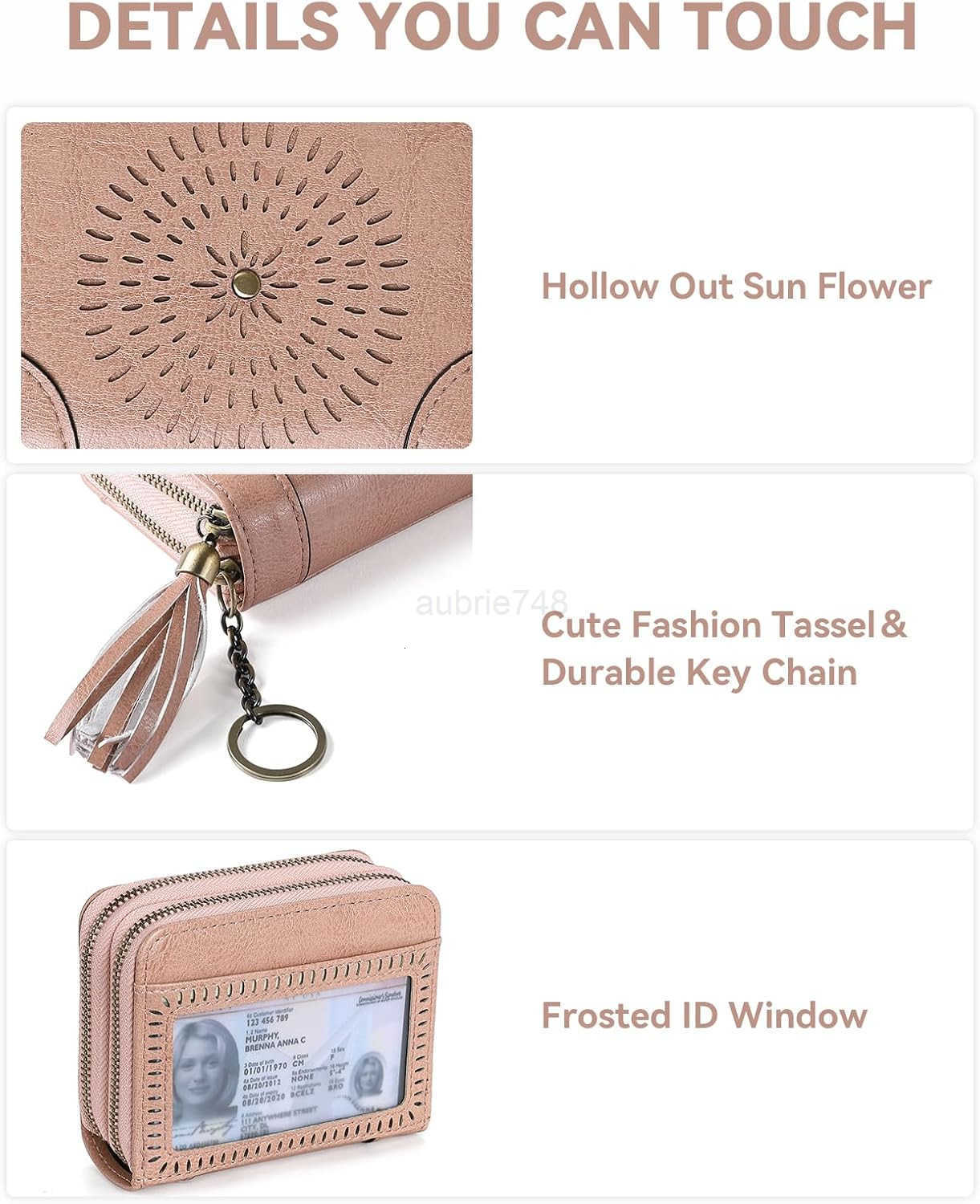 CARD Holder Wallet RFID Double Zipper Small Wallet for Women Leather Keychain Wallet with Tassel PinkZ250910