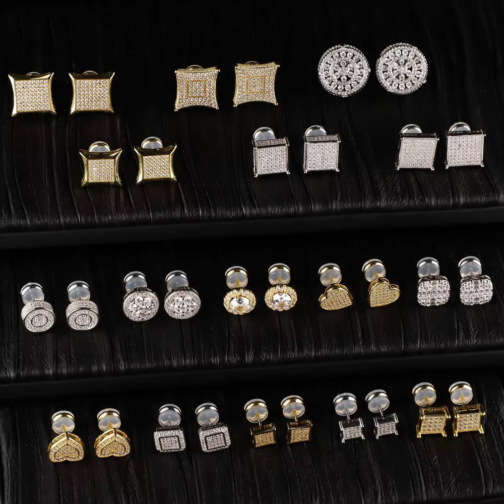 Cities Jewelry Wholesale18k Gold Plated 925 Sterling Silver 5a Cz Diamond Mens Earring Stud Earrings for Men