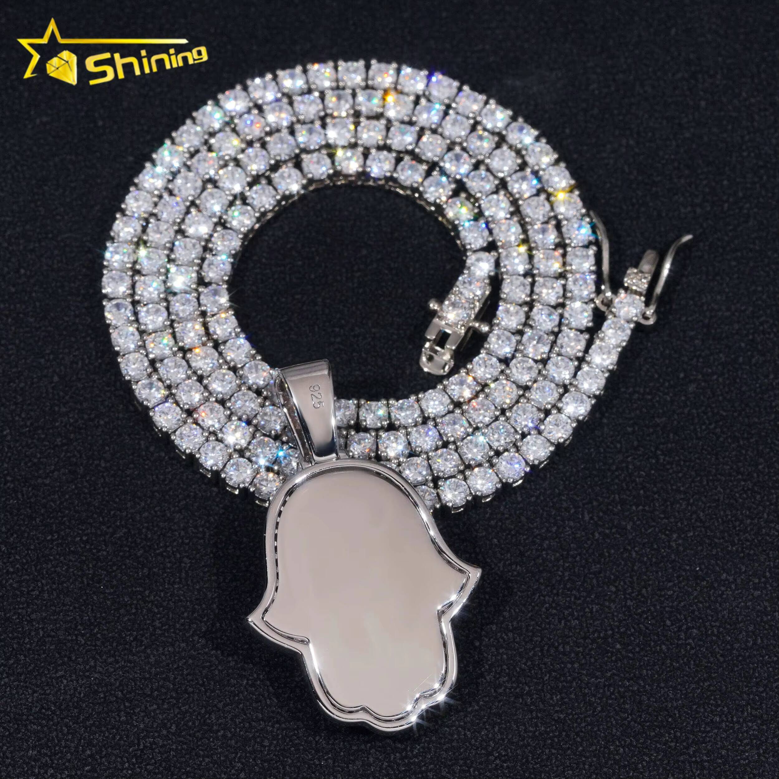 Pass Diamond Tester Hip Hop Jewelry 925 Silver Gold Plated Iced Out 2 Tones Custom Moissanite Pendant Hamsa Pendant