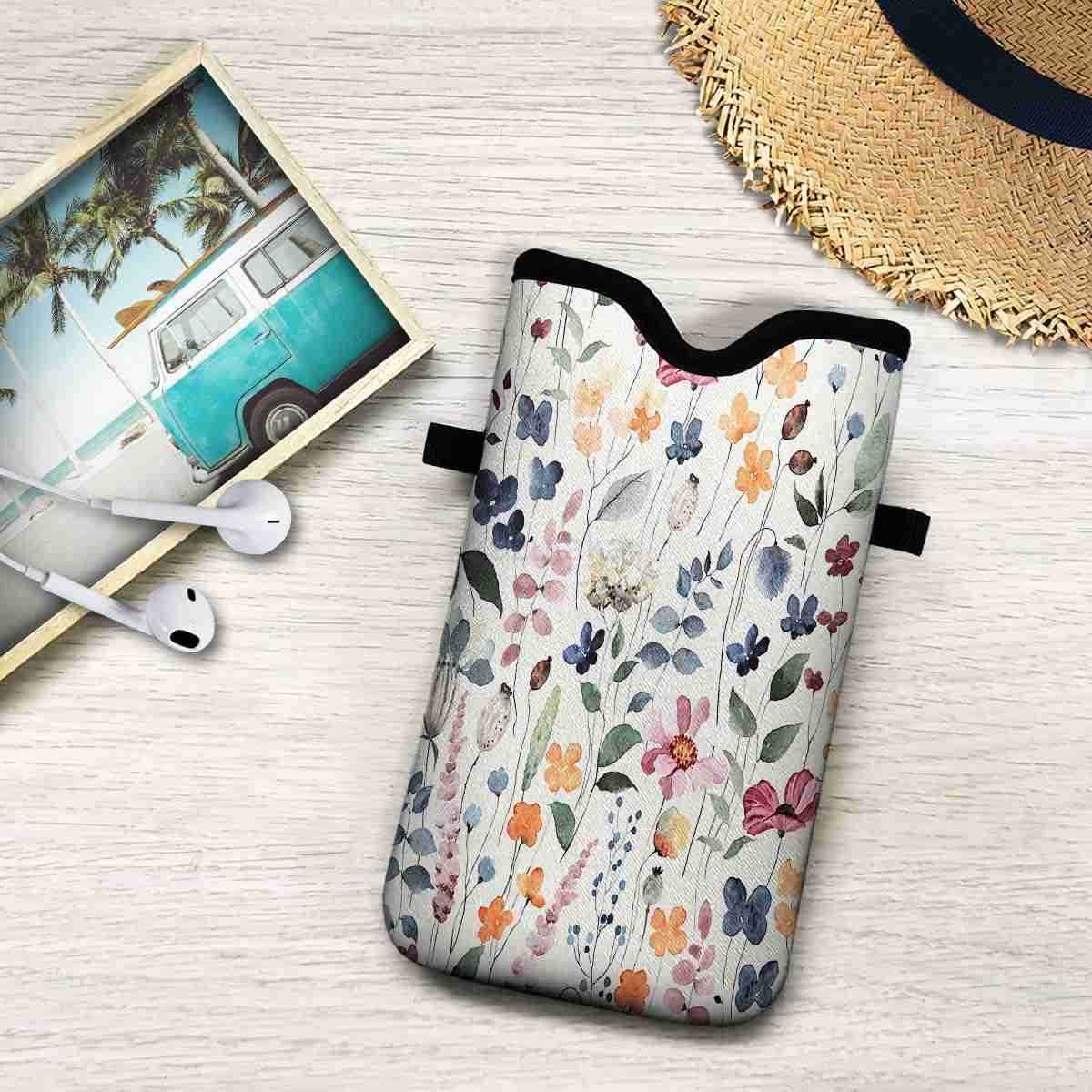 Neoprene Cell Phone Pouch 71 X 4 in Mobile Protection Case Bag with Crossbody StrapNeck Lanyard Luxury Flowers Leaf Printed Pattern Z250910