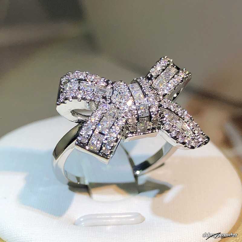 Bowknot Bow Knot Bling Zircon Stone Rings For Women Fashion Wedding Engagement Jewelry 250710