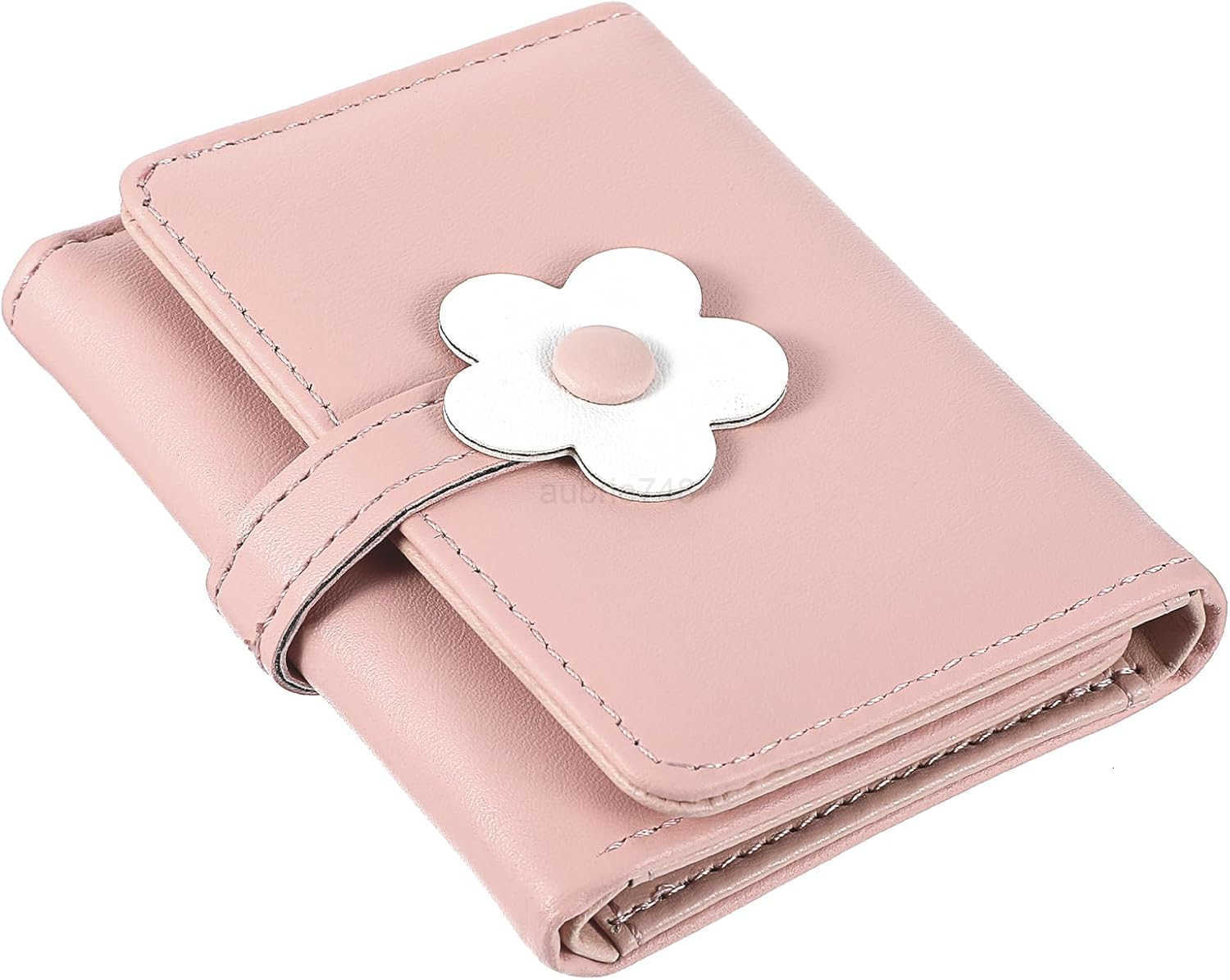 Cute Small Wallet for Teen Girl Trifold Wallets for Women flowers PU Leather Small Wallet Mini Leather Cash Pocket Card Holder Purse with Buckle Clear