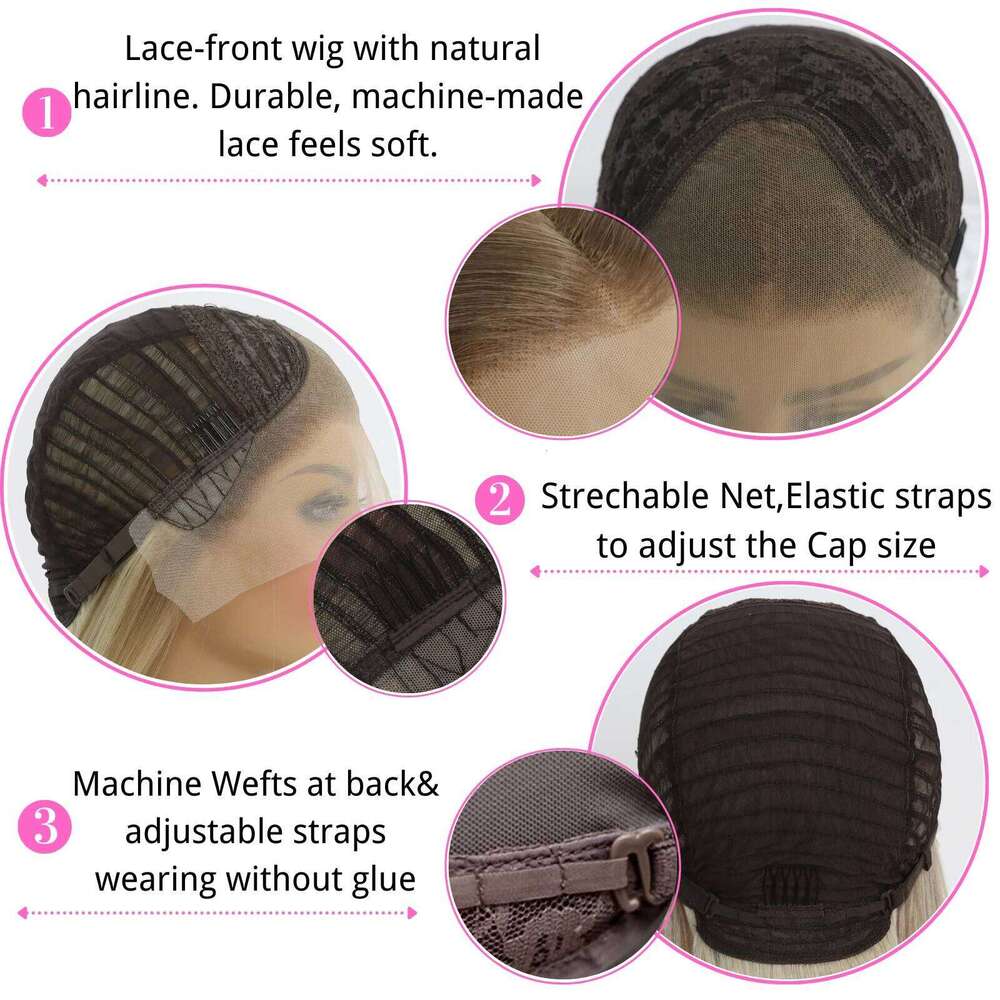 Highlight 13x4 Front Wig Synthetic Lace Wigs for Women Ombre Brown Mixed Blonde Glueless Heat Resistant Fiber Hair