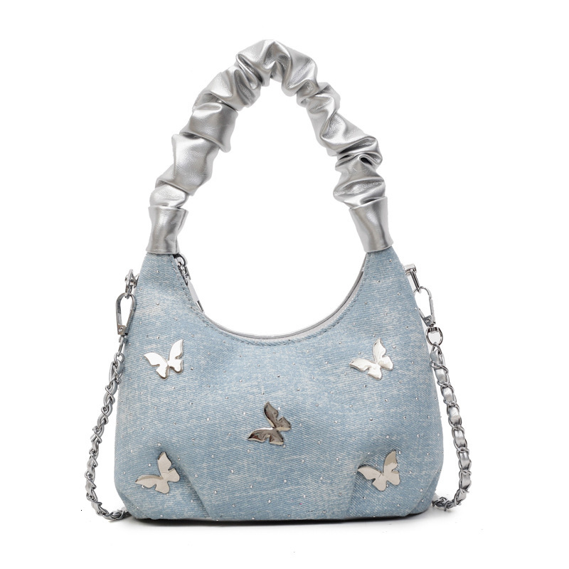 2025 autumn new Korean fashion light luxury butterfly niche design versatile trendy handbag women's bag denim dumpling bag designer bag