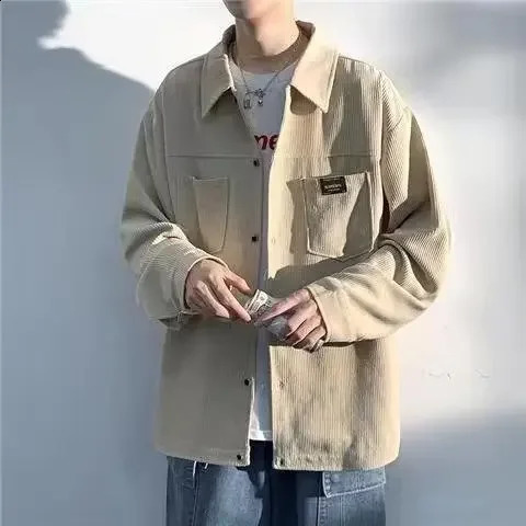 American Style Vintage Corduroy Shirt Mens Autumn Winter Long Sleeve Loose Fit Casual Trendy Flannel Jacket For Men 250910