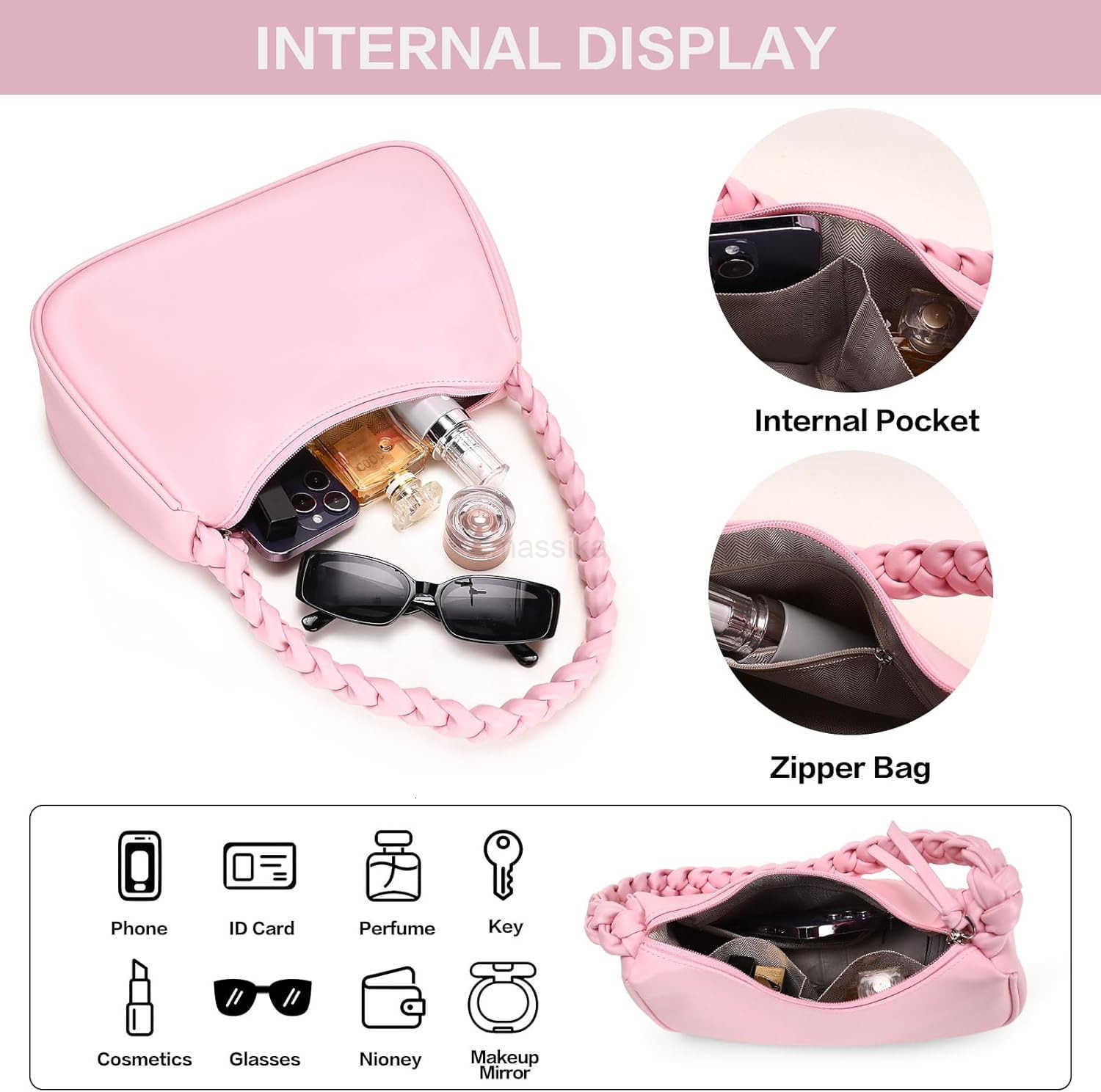 Leather Shoulder Bag for Women Cute Hobo Tote Handbag Mini Clutch Purse with Zipper Closure M250910