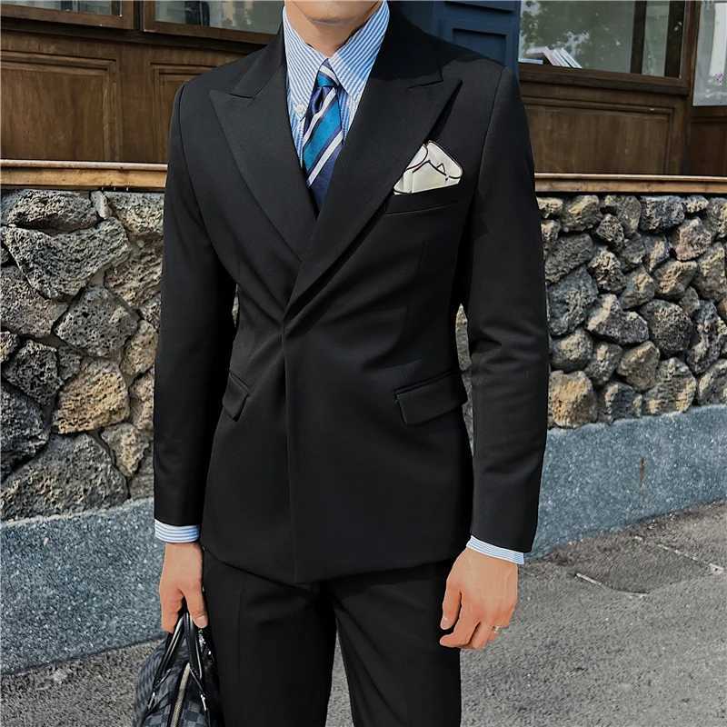 2024 Slim Fit Solid Color Suit Set British Style Fashion Handsome Light Luxury TwoPiece Ensemble W250910