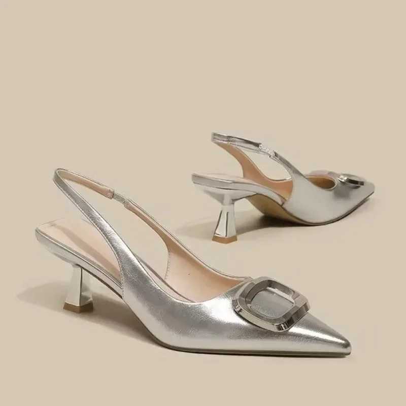 Shoes for Women 2024 Slingbacks Womens High Heels Fashion Dress Pumps Women Metal Decoration Pointed Toe Thin Heel Shoes Female W250910