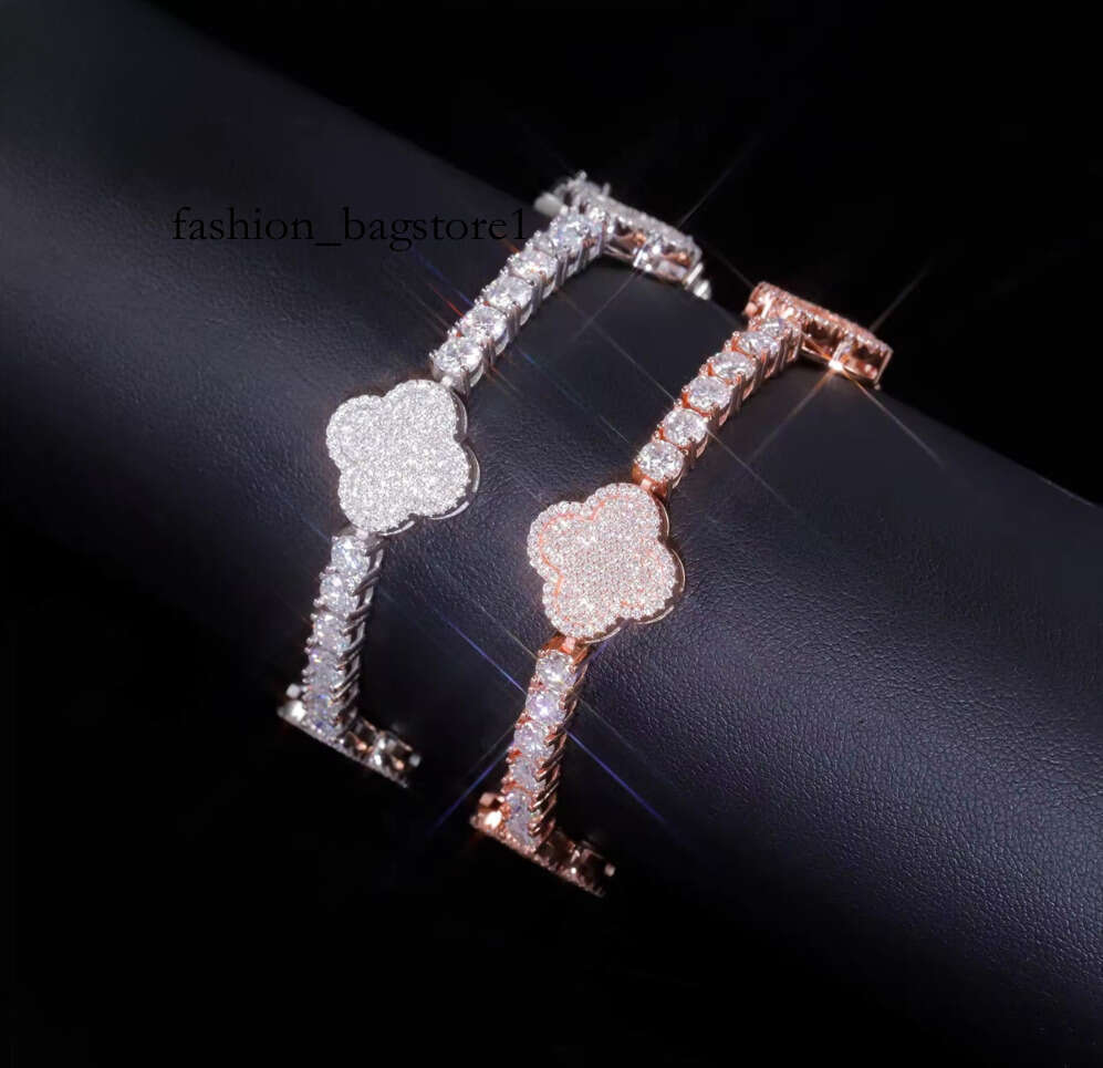Hip Hop Ice Dia Four Leaf Clover Sier VVS Tennis Bracelet GRA Moissanite Bracelets Bangles