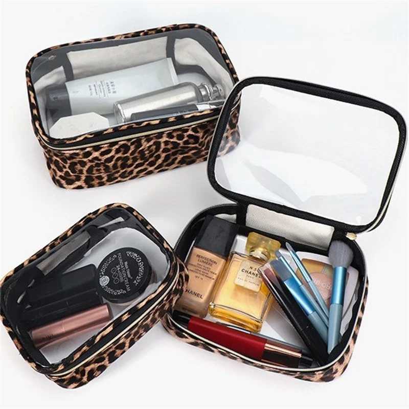 Waterproof Large Capacity Leopard Print Clear Makeup Bag Portable Travel Toiletries Storage Cosmetic Organizer with ZipperXJ250910