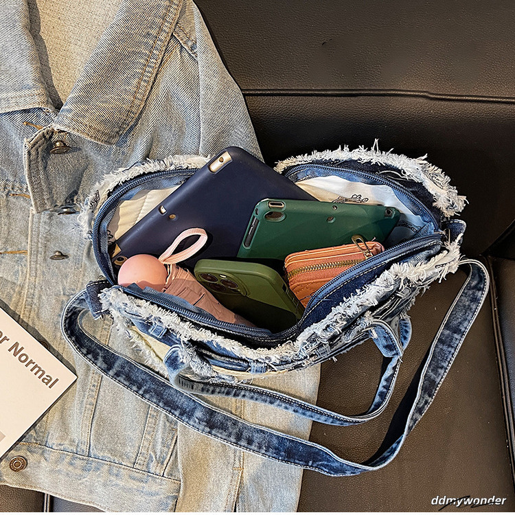 Vintage Women's Fashion Style Love Demin Single Underarm Bag Casual Versatile Cross Shoulder Handbag 250315 ddmywonder ddmywonder ddmywonder