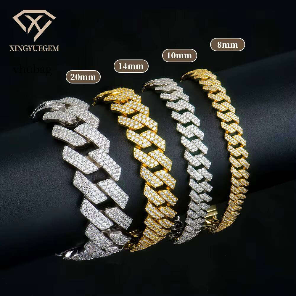 Wholesale Custom 8 10 12 14 18 20 mm Sterling Sier Hiphop Jewelry Iced Out Dia Moissanite Mossanite Cuban Bracelet