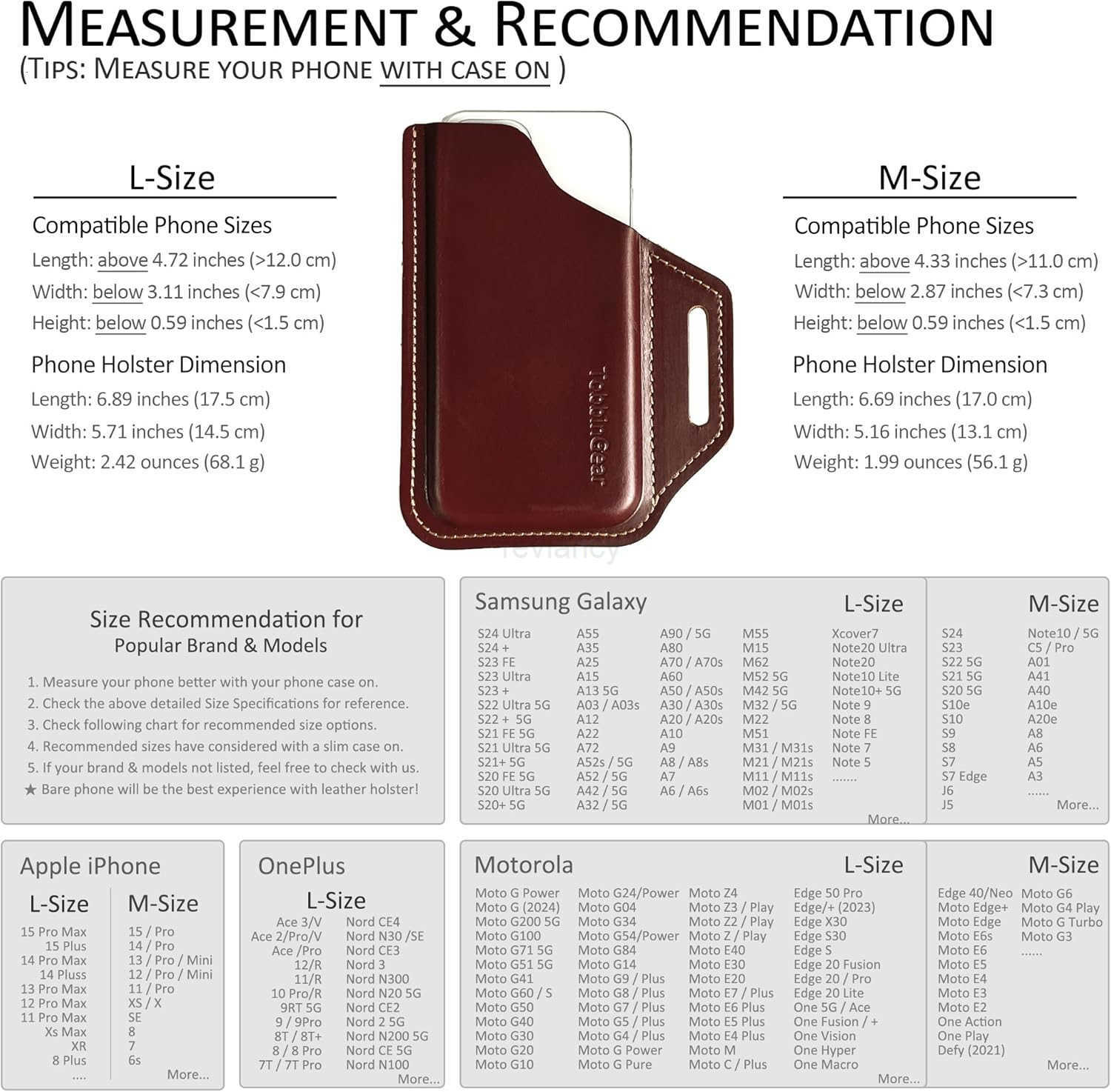 Leather Cell Phone Holster with Belt Clip Universal Phone Holster for Men Belt Holder Leather Case for iPhone Samsung Galaxy Phones Dark Brown LargeW2
