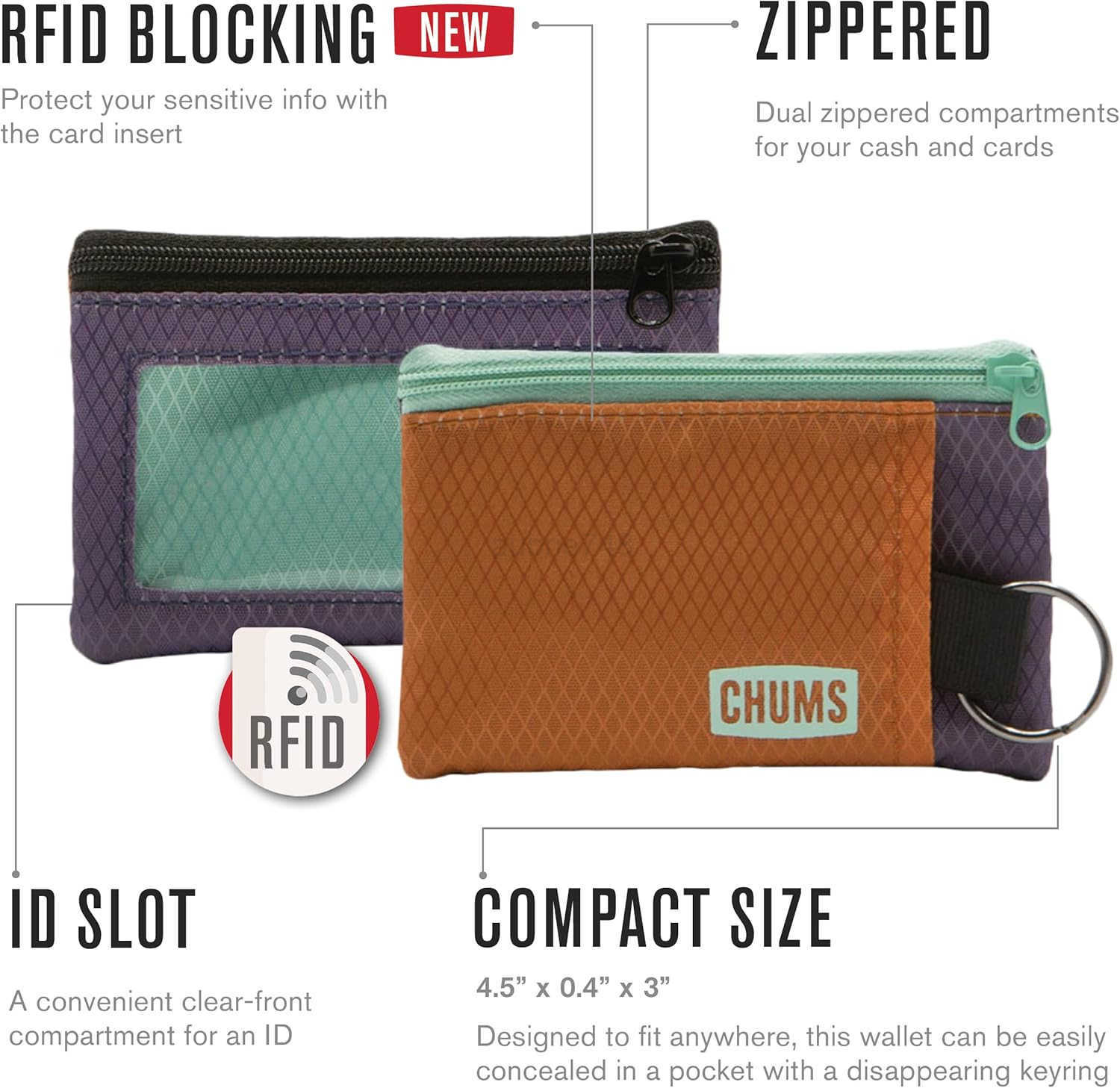 Surfshorts Wallet Lightweight Slim Wallet with RFID Blocking Card Clear ID Window Zippered Water Resistant wKey Ring TopoZ250910