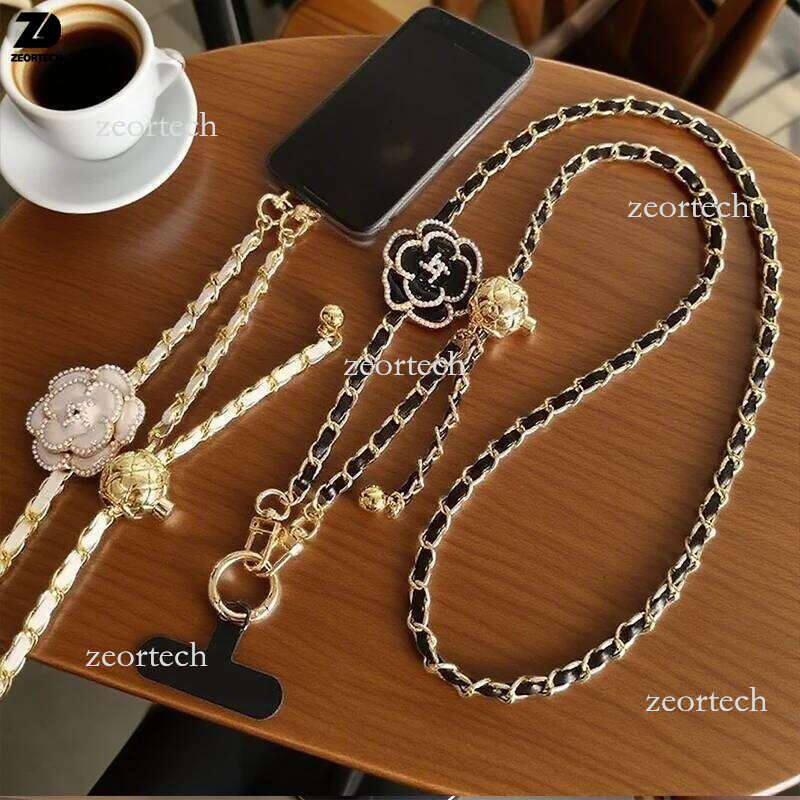 iPhone Cell Accessories phone lanyard Adjustable Round Ball CrossbodyTelescopic Buckle Camellia Phone Lanyard Pickup Neck Bag Metal Chain Mobile