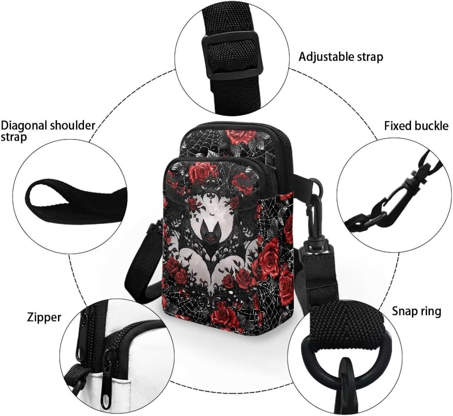 Small Crossbody Bag for Women Lightweight Cell Phone Purse Bloody Rose Shoulder Wallet with Zipper Pocket Z250910