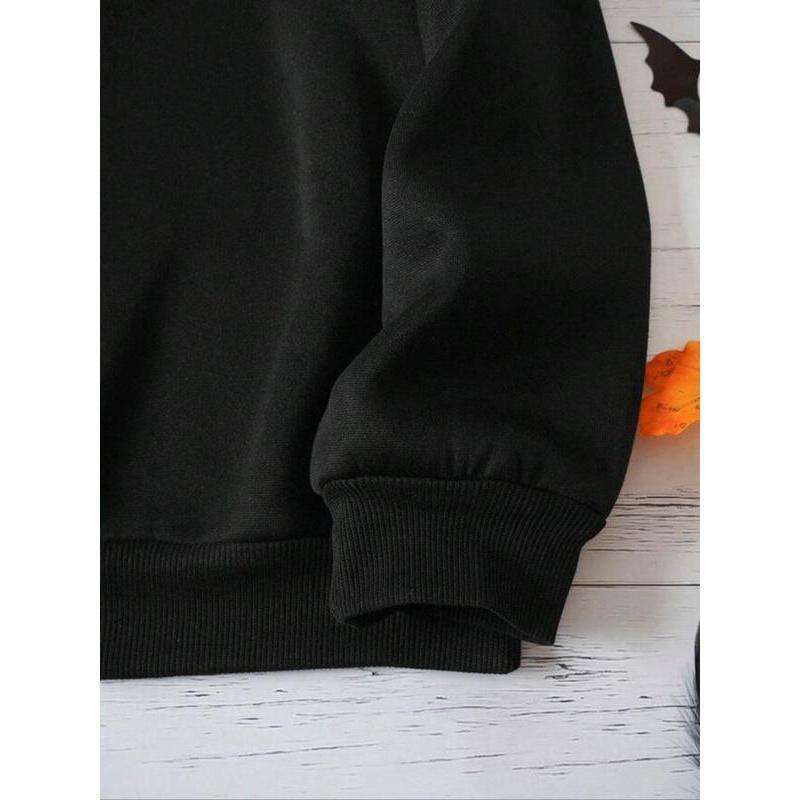 Women's Halloween Themed Ghost Print Drop Shoulder Sweatshirt, Casual Long Sleeve Round Neck Pullover for Daily Wear, Ladies Spring & Fall Clothe