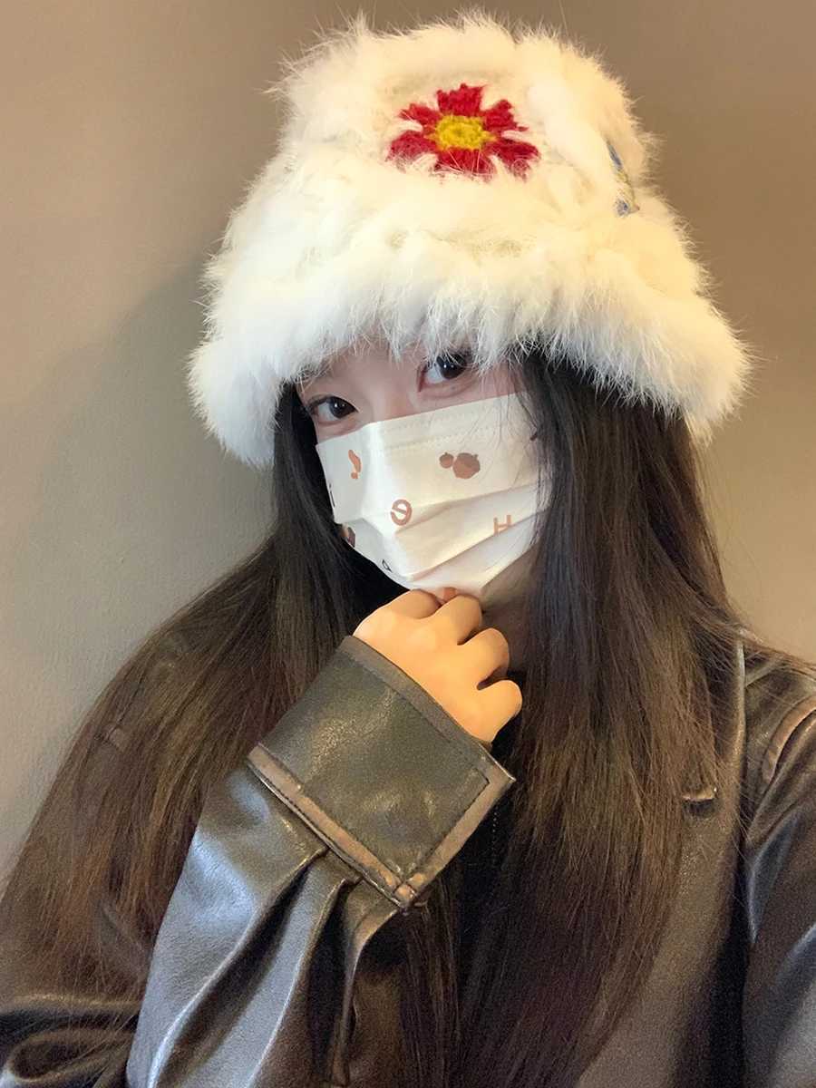 Rabbit Fur Waking Lion C For Women Autumn Winter Cute Warm Fleece Fishermans Hat Showing A Small Face Versatile BucketXJ250910
