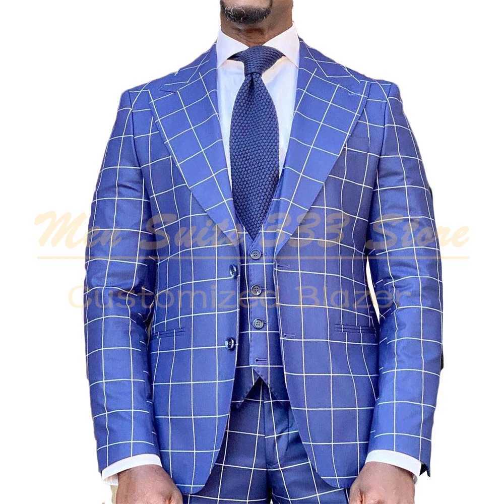High Quality Mens Suits Fashion Single Breasted Peak Lapel Slim Fit Male Clothing Customzied 3 Piece Jacket Pants Vest Sets W250910