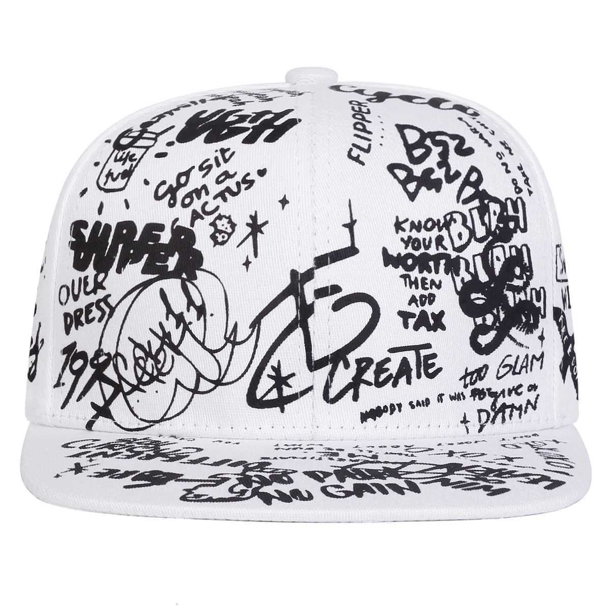 Unisex Black and white tter Graffiti Printing Hiphop Hats Spring Autumn Outdoor Adjustab Casual Baseball s Sunscreen Hat G250910