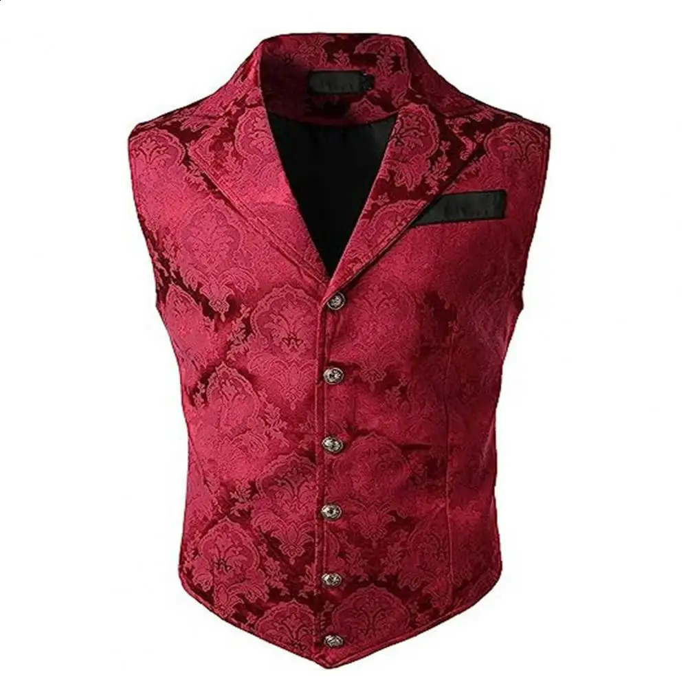 Men Suit Vest V neck Printed Pattern Groom Wedding Waistcoat Sleek Formal Dress Jacket Workwear 250910