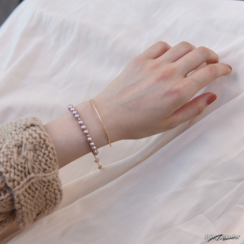 French Simple Freshwater Pearl Bracelet Female Grape Purple Pearl 14K Gold Design Light Adjustable Bracelet