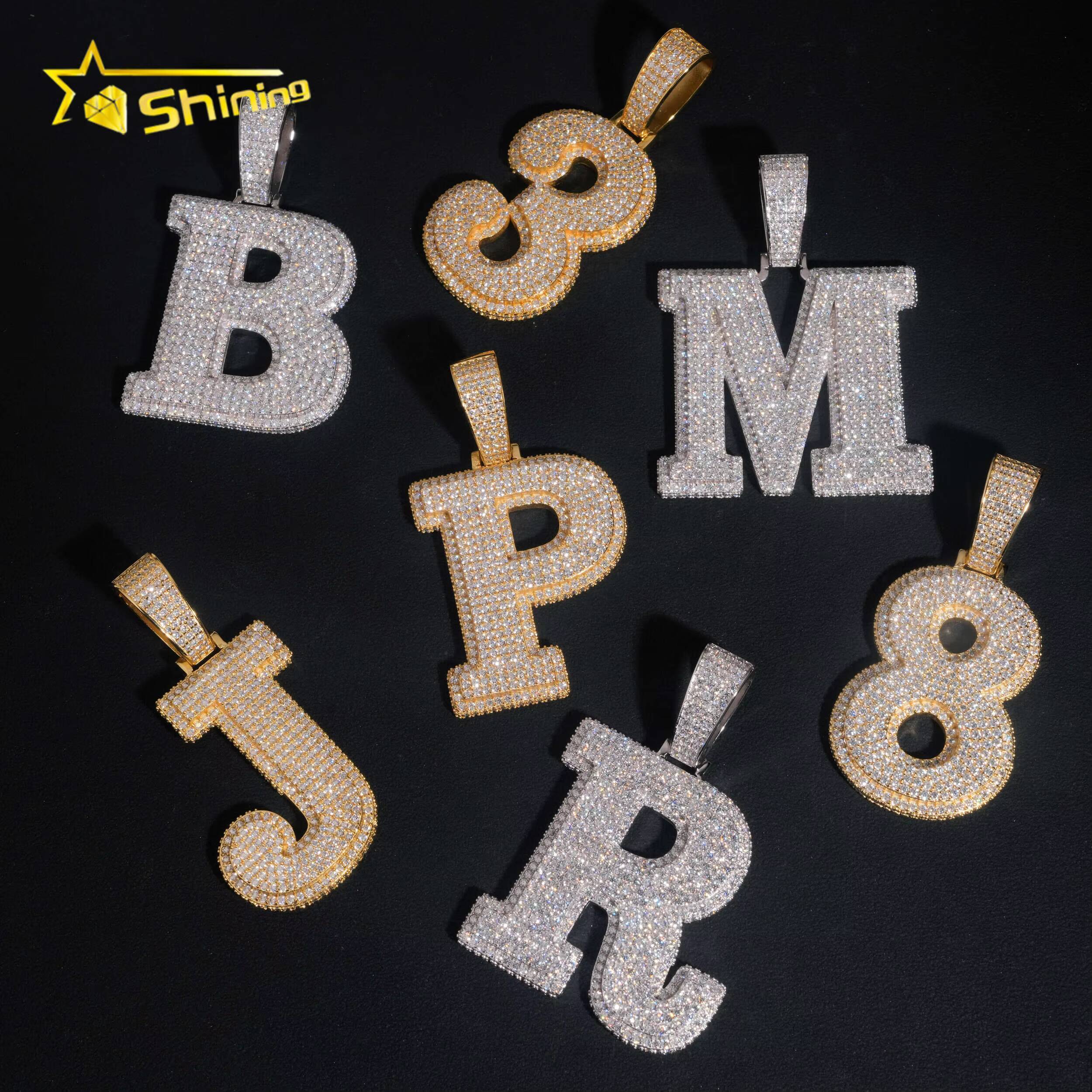 Hot Sale Initial Letters Pendant Hip Hop Vvs Moissanite Diamond Iced Out Pendant Pass Diamonds Tester Fine Jewelry