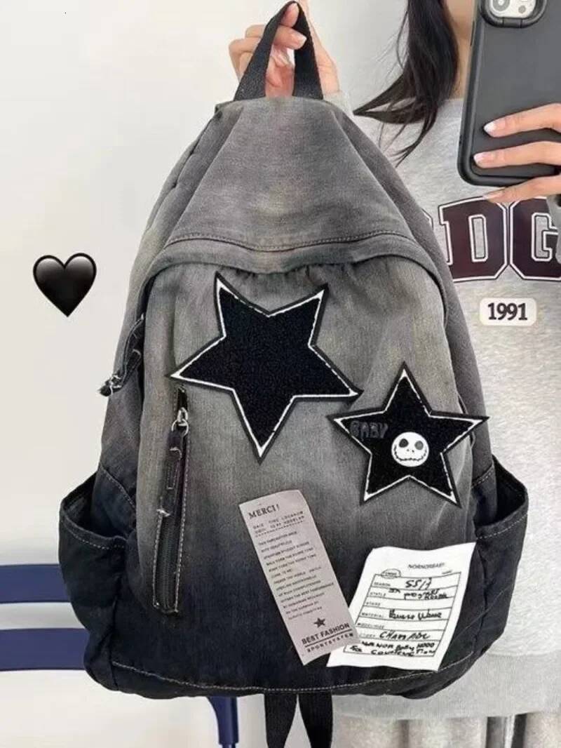 Y2k Bag Teenage Fashion Canvas Casual Backpacks Popular Trendy Five Star School Bags Summer All Match Cool Rucksack Bolsa Mujer high-quality