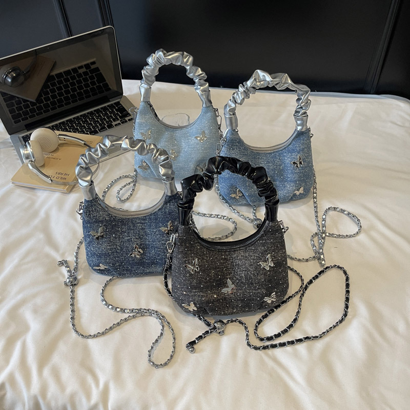 2025 autumn new Korean fashion light luxury butterfly niche design versatile trendy handbag women's bag denim dumpling bag designer bag