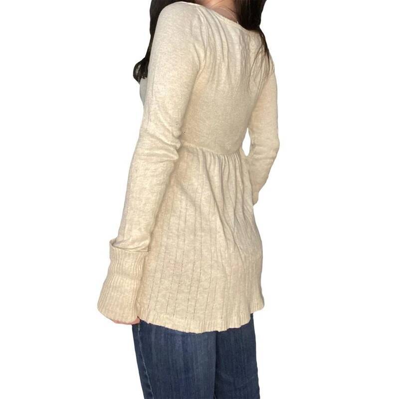 2000s Vintage Long Sleeve Babydoll Knitted Sweater Tops Cottage Milkmaid Pullovers Aesthetic Grunge Y2k Knitwear T-shirts Women dongdumaoyi