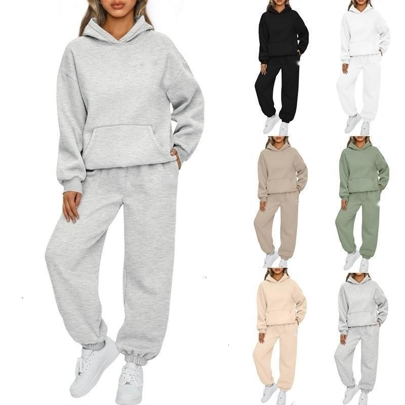 2025 Womens Autumn Winter Hooded Sweatshirt Set Casual Fashion Long Pants AIO TwoPiece Set